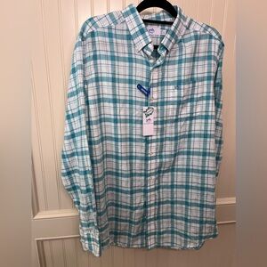New Southern Tide Hemp Blend Sport Button Up Plaid Mens Large Shirt
